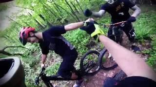 Downhill freeride mountain biking drop session gopro hero