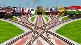 9 INDIA RAILGADI HIGH SPEED CROSSING ON BUMPY 3D🚾 FORKED RAILROAD TRACKS | Railworks | train videos