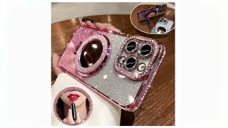 iPhone 16 Luxury Diamond Clear Glitter Magsafe Case Mirror Magnetic Phone Holder Stand Soft Cover