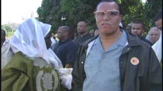 Minister Farrakhan in Jufre, Africa where Kunta Kinte was born. Monument to Alex Haley