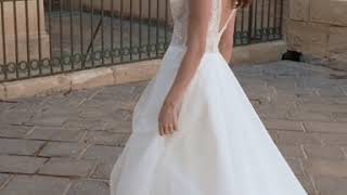 Monica plunging deep v neckline on an a line silhouette wedding dress