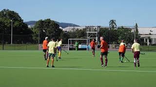 Over 60’s Mens Hockey Qld Championships Cairns 2021. Yellow v Orange