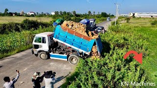 Excellent,Project Starting Dump Truck And Bulldozer Pushing Soil For Huge Landfill Delete The Field