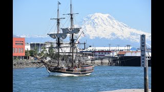 Tacoma's Thea's park - scenery, sunbathing and majestic ships sail past Mt. Rainier