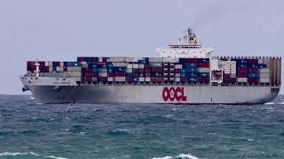 OOCL Shanghai inbound to Melbourne. Ship spotting and shipping at Point Lonsdale, Vic, Australia.