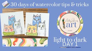 Day 1 LIGHT TO DARK Inktober 2024 30 Watercolor Tips + Tricks - 30 Day Series