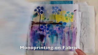 Monoprinting Fabric with the gelatin plate and abstract flower stencil