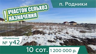 Продается участок 10 cоток С/Х назначение в п. Родники - АН "Риелтория" Уч42