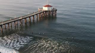 Surfers at North Side Manhattan Beach Pier - High Tide - November 24, 2020 - 4K - Inspire 2 - X5S