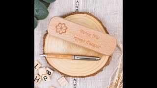 Coffret stylo en bois avec personnalisation texte | Gravure personnalisée sur le coffret et le stylo