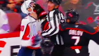 Dmitry Orlov takes stick up high and gives Pierre-Luc Dubois shove to the face | Capitals Hurricanes