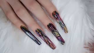 Easy Water Color Long Nail Design | Nail Art Design