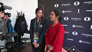 Vaishali and her mother interview after round 13 at 2024 Candidates