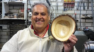 Wood turning natural edged oak bowl