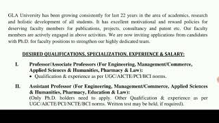 Assistant professor of Law vacancy 2021 | GLA University UP