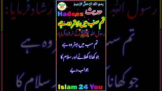 Islamic ¦ رسول ﷲ ﷺ نے ارشاد فرمایا تم سب میں بہتر وہ ہے جو کھانا کھلائےاور سلام کا جواب دیے ¦ Hadees