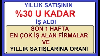 YILLIK SATIŞININ %30 U KADAR İŞ ALDI |SON 1 HAFTA EN ÇOK İŞ ALAN FİRMALAR | YILLIK SATIŞLARINA ORANI