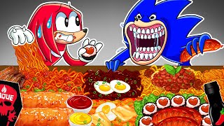 Shin Sonic Tapes VS Knuckles Eating Spicy Noodles & Fried Chicken | Animation | ASMR