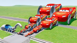 Big & Small Mcqueen with Saw Wheels vs Mcqueen with Monster Saw Wheels vs Train Spider Thomas.Exe