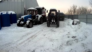 Возим снег на мтз 892(2 раза застрял)