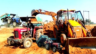 Jcb Excellence Backhoe Loading Sand In Mahindra and Massey Ferguson Tractor | Jcb and Tractor Video