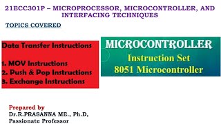 Instruction set of 8051 -  Data Transfer Instructions ( Mov, Push & POP, and Exchange Instructions)