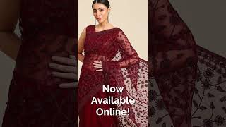 Maroon Floral Embroidered Net Saree #saree #fashion #viralvideo #trending #viral  #onlineshopping