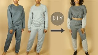 DIY Color Block Crop Top Sweatshirt & Sweatpants (Beginners Sewing)