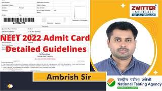 NEET 2022 Admit Card | Guidelines || Detail Information || Admit Card Guidelines