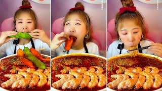 mukbang ASMR 🔥 Hot eating show bitter melon, shrimp skewers soaked in spicy chili