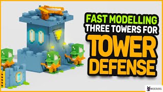 Fast modelling three towers for Tower Defense in voxel style / MAGICAVOXEL