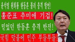 긴급! 윤석열 방금 원희룡 한동훈 불러 충격 발언! 이재명 진짜 큰일났다! 홍준표 추미애 기겁! 믿었던 한동훈 충격 반전! 국힘 맞불에 민주 부들부들!