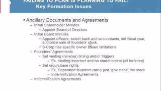 Legal and Structural Basics - Key Formation and Often Overlooked Issues