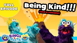 Being Kind! And Making a Volcano Full Episode - Bings and Potts Puppet Show for Kids and Toddlers