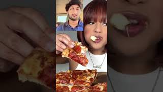 Reaction on eating pizza #enjoy #mukbang