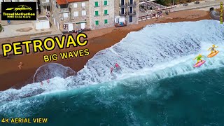 PETROVAC plaža i Veliki Talasi Snimak Dronom Mart 2024 - PETROVAC Beach [4K Drone Video] Crna Gora