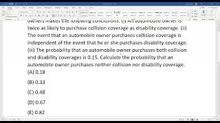 Actuarial SOA Exam P Sample Question 10 Solution