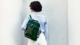 Green Leather Convertible Backpack Shoulder Bag - Emma | Time Resistance Official Video