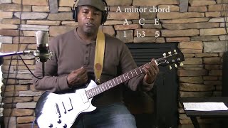 Easy A major 7th, dom7 and minor 7th chords with open strings- Unlocking the fretboard