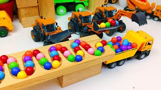 Marble Run Race ASMR ☆ HABA Slope & Retro Makita Dump Truck, Garbage Truck, Ambulance, JCB Tractors