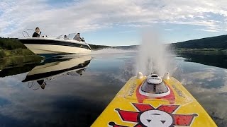 RC catamaran testing, twin motor, 6S - beautiful big lake