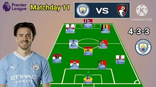 Manchester City vs Bournemoth ~ Man City 4-3-3 With Nunes Matchweek 11 Premier League 2023/2024