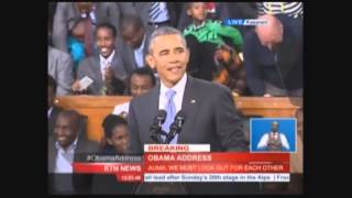 President Obama addresses enthusiastic crowd at arena in Kenya