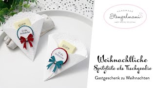 Weihnachtliche Spitztüte als Tischgoodie | Gastgeschenk zu Weihnachten | Landhauskranz | Basteln