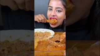 ASMR eating spicy chicken curry, chicken leg piece fry, chicken biriyani and egg muckbang