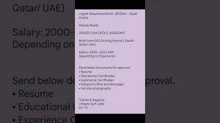 Jobs in Jeddah Saudi Arabia KSA- Driver cum Office Assistant- GCC Driving licence only- Apply Now