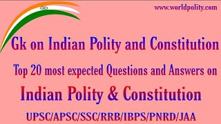 Gk on Indian Polity and Constitution | 20 Important Questions on Indian Polity | Indian Polity GK