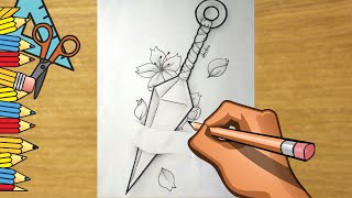 HOW TO DRAW A KUNAI KNIFE TATTOO STYLE STEP BY STEP - KUNAI KNIFE NARUTO DRAW WITH PENCIL