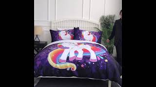 Purple cartoon unicorn bedding set for your kids~