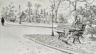 How To Draw An Old Women Siting In A Beautiful Please : A Pencil Scenery Art In Perspective